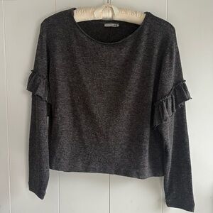 Zara Charcoal Gray Sweater with Ruffle Sleeves